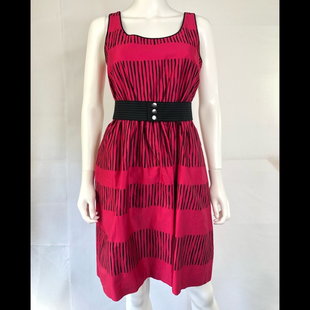 Max & Cleo Belted Dress Black Red Berry Size 6 NWT
